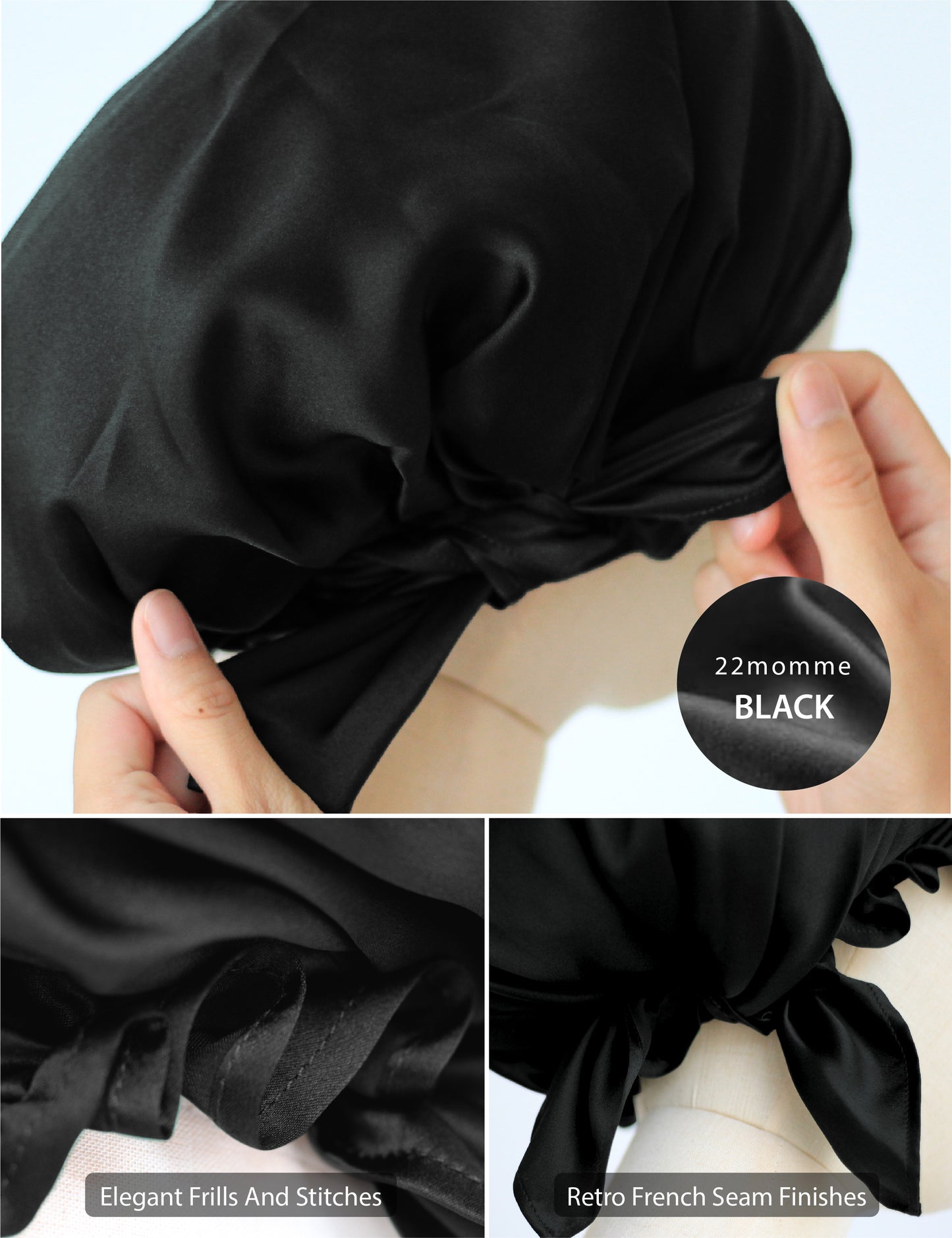 Vintage Style Silk Bonnet - Black