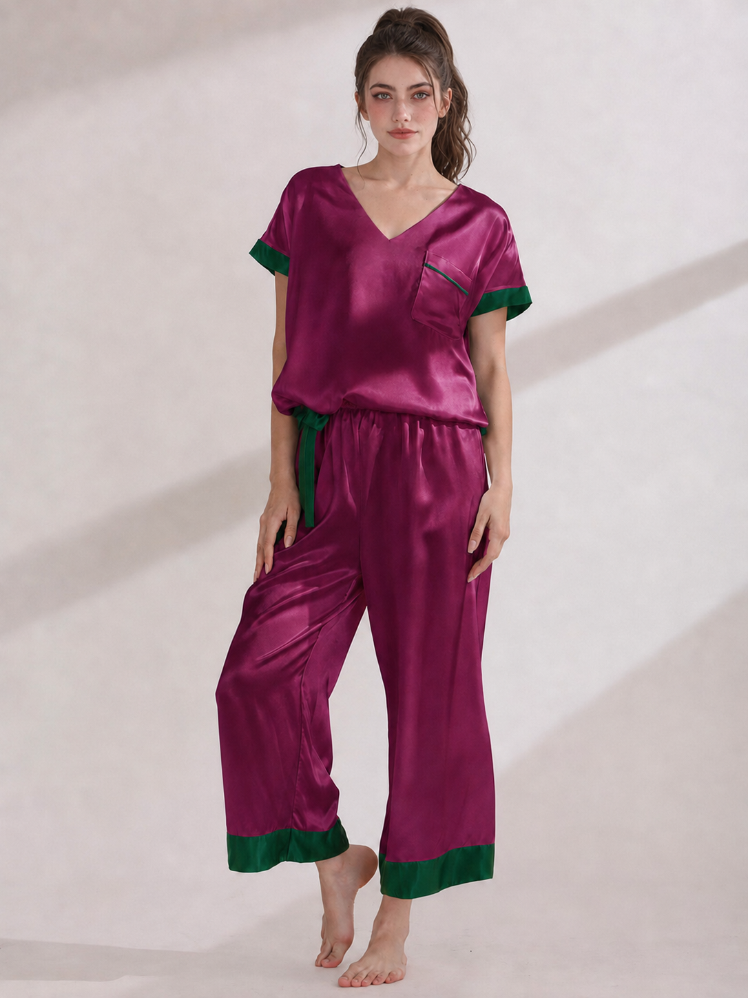 Two-tone Silk Pajama Set