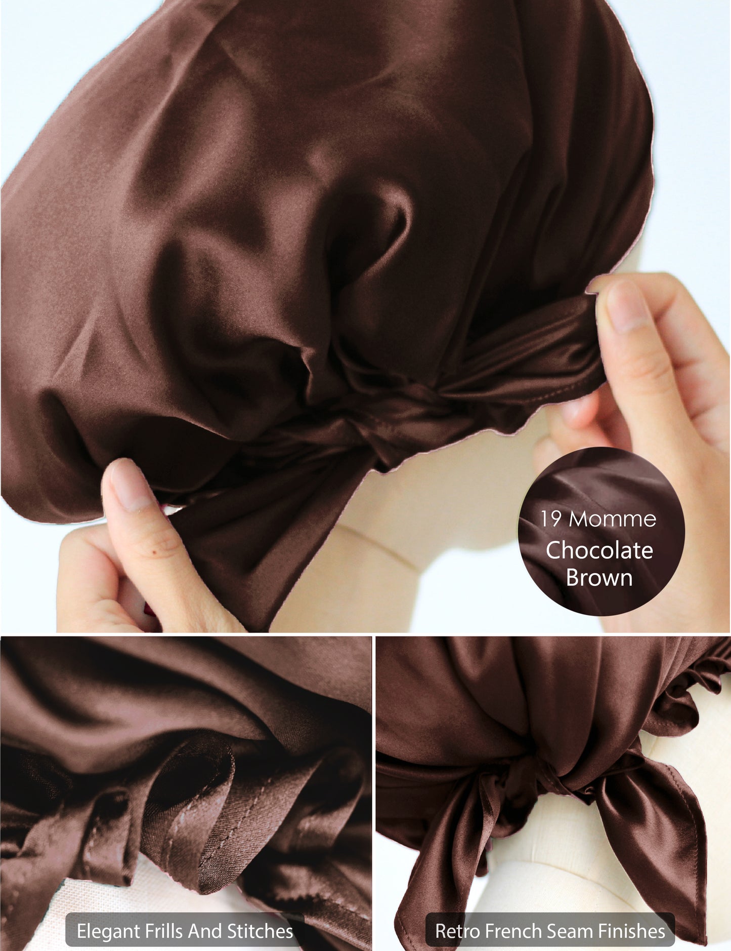 Vintage Style Silk Bonnet - Chocolate Brown